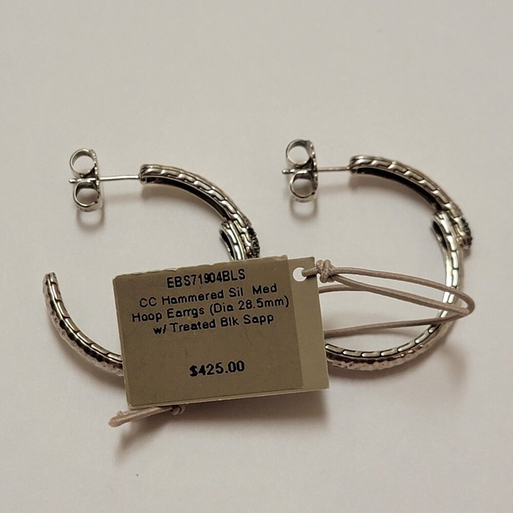 John Hardy Black Sapphire & Sterling Silver Medium Hoop Earrings - Picture 15 of 16